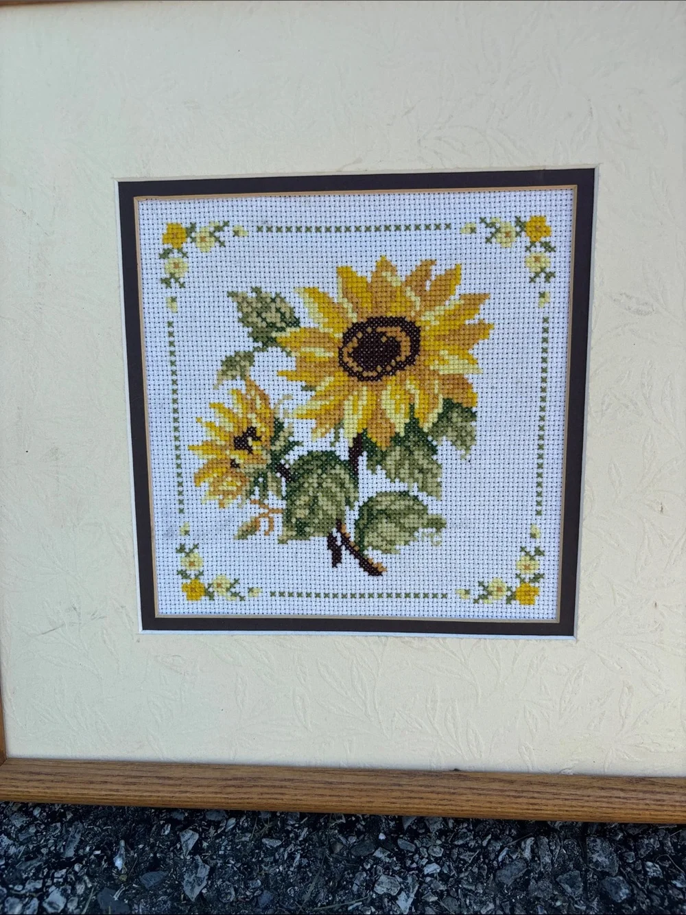 Sunflower Cross-Stitch Wall Art in Yellow and Green